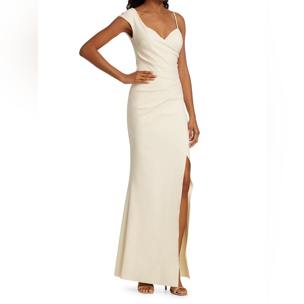 NWT! Chiara Boni One-Shoulder Front-Slit Wrap Gown Size 8